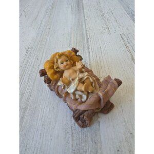 Vintage baby Jesus nativity crib resin Xmas statue decor